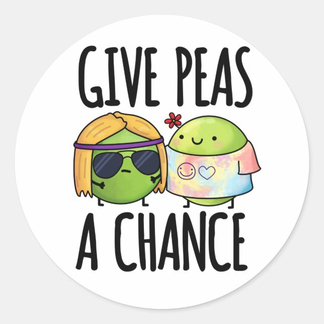 Pegatina Redonda Dar A Peas Una Oportunidad Graciosa Hippie Peas Pu (Anverso)