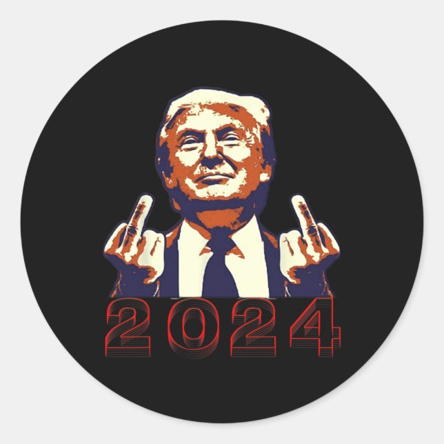 Pegatina Redonda Dar un Finger 2024 Flipping Off Design (Anverso)