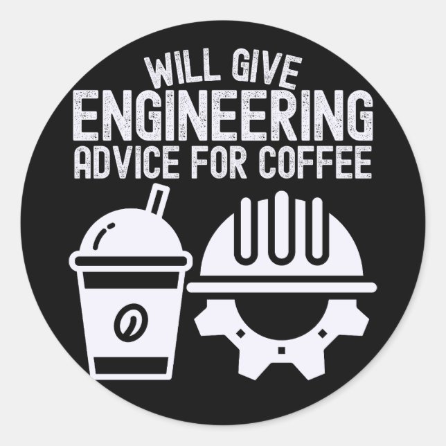 Pegatina Redonda Dará consejo de ingeniería para el café (Anverso)