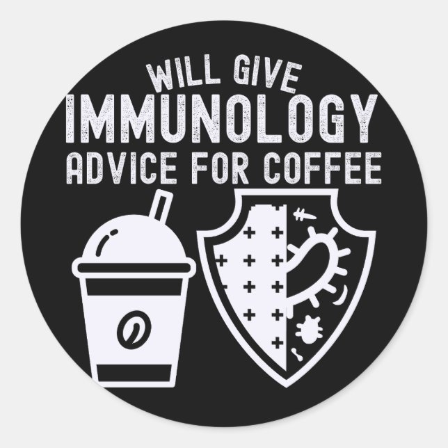 Pegatina Redonda Dará consejos de inmunología para el café (Anverso)