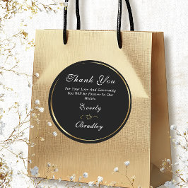 Pegatina Redonda Dark Black Gold Elegant White Script Gracias