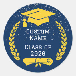 Pegatina Redonda Dark Blue & Gold Class of 2026 Graduation Sticker