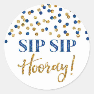 Pegatina Redonda Dark Blue Gold Confetti Sip Sip Hooray