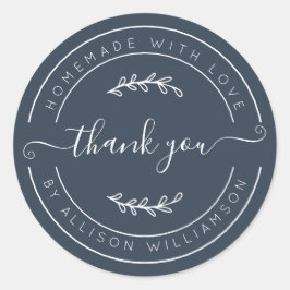 Pegatina Redonda Dark Blue Homemade Thank You Label