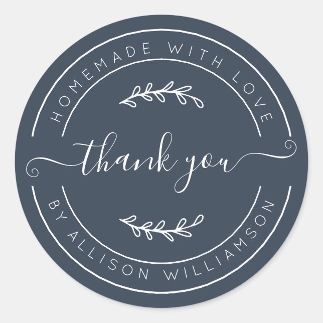 Pegatina Redonda Dark Blue Homemade Thank You Label (Anverso)