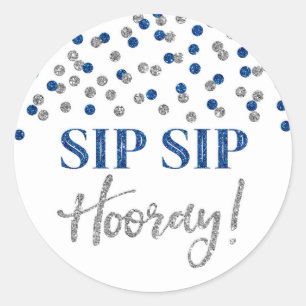 Pegatina Redonda Dark Blue Silver Confetti Sip Sip Hooray