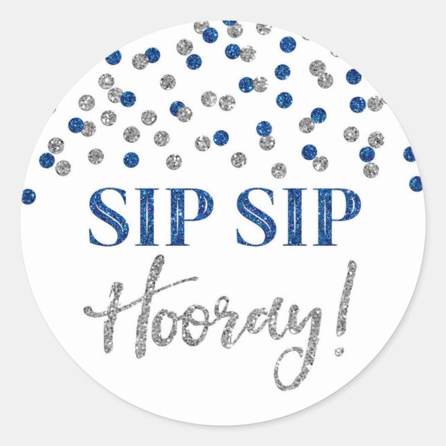 Pegatina Redonda Dark Blue Silver Confetti Sip Sip Hooray (Anverso)