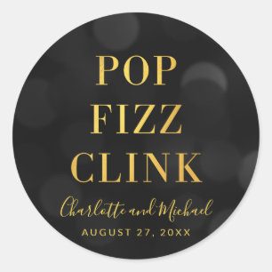 Pegatina Redonda Dark Bokeh Faux Gold Pop Fizz Clink