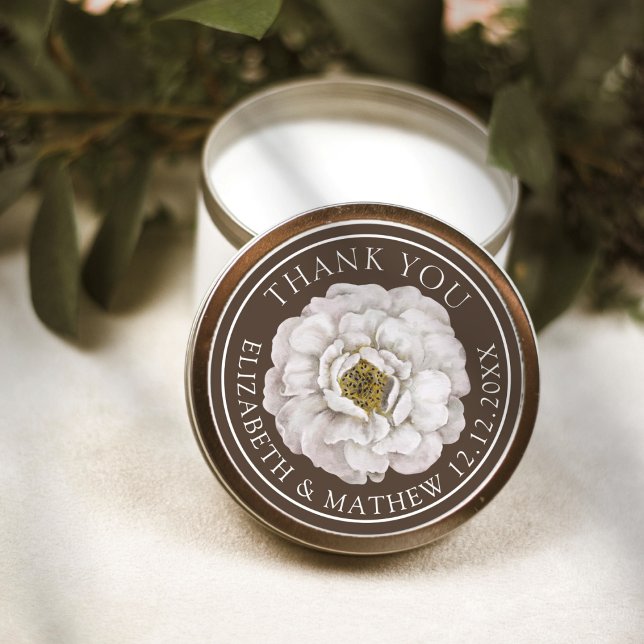 Pegatina Redonda Dark Brown Floral Wedding Thank You  (Subido por el creador)
