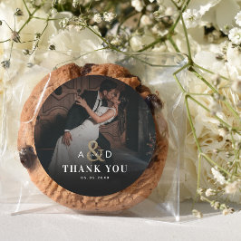 Pegatina Redonda Dark Faded Photo Gold Ampersand Black Boda