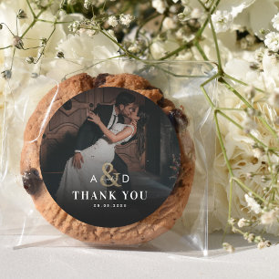 Pegatina Redonda Dark Faded Photo Gold Ampersand Black Boda