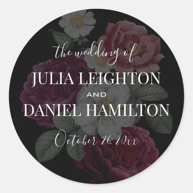 Pegatina Redonda Dark Florals (Anverso)