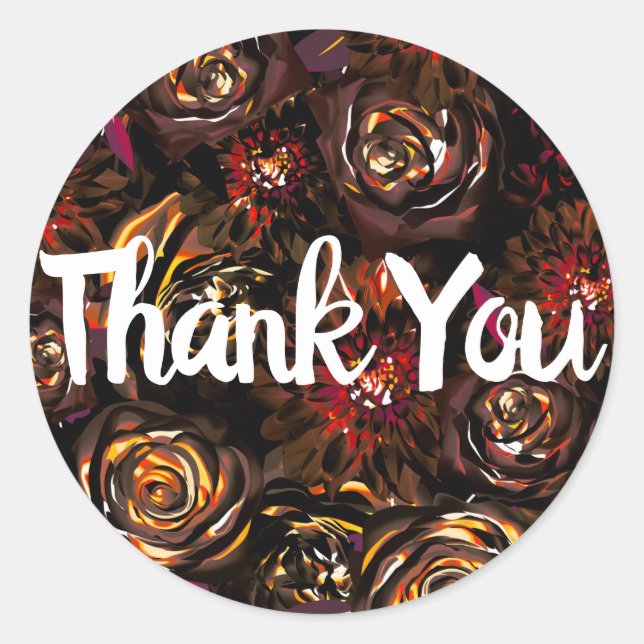 Pegatina Redonda Dark Garden Otoño Flores Brillantes Boda Caída (Anverso)