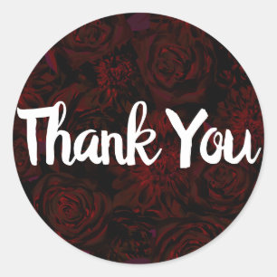 Pegatina Redonda Dark Garden Rojo Flores Románticas Boda Gótico