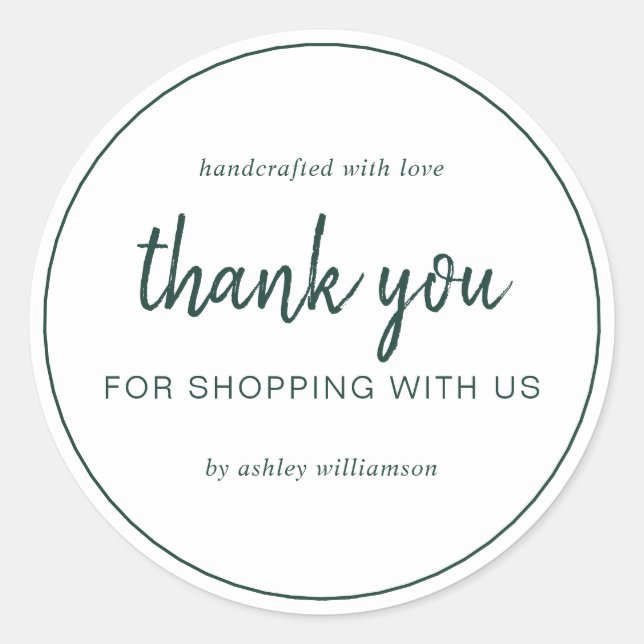 Pegatina Redonda Dark Green Chic Script Thank You For Shopping (Anverso)