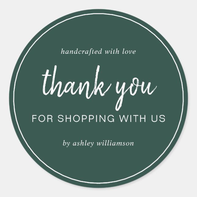Pegatina Redonda Dark Green Chic Script Thank You For Shopping (Anverso)