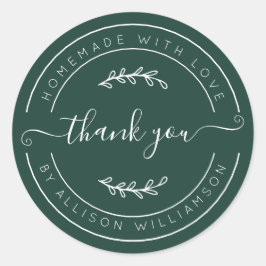 Pegatina Redonda Dark Green Homemade Thank You Label