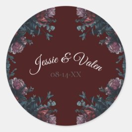 Pegatina Redonda Dark Maroon Mauve Boda Gótica Elegante