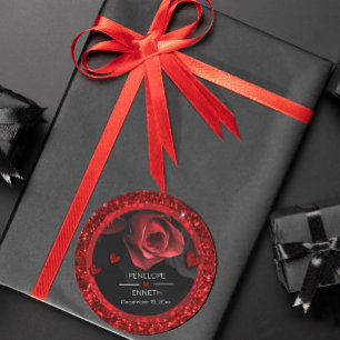 Pegatina Redonda Dark Moody Black Red Florals