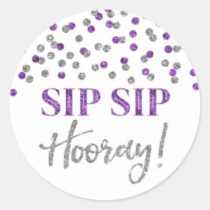 Pegatina Redonda Dark Morple Silver Confetti Sip Sip Hooray