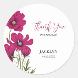 Pegatina Redonda Dark Pink Cosmos Floral Gracias Cumpleaños