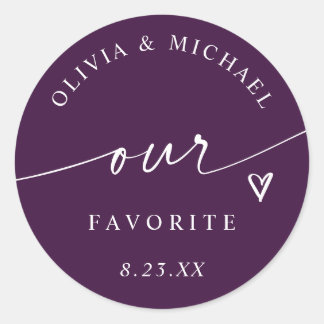 Pegatina Redonda Dark Plum Purple Our Favorite Wedding Treat Bag