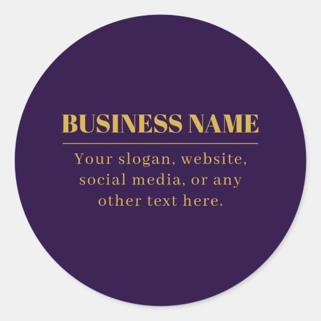Pegatina Redonda Dark Purple & Gold Business Name o Greet (Anverso)