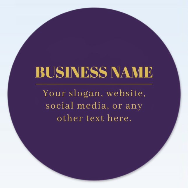 Pegatina Redonda Dark Purple & Gold Business Name o Greet (Subido por el creador)