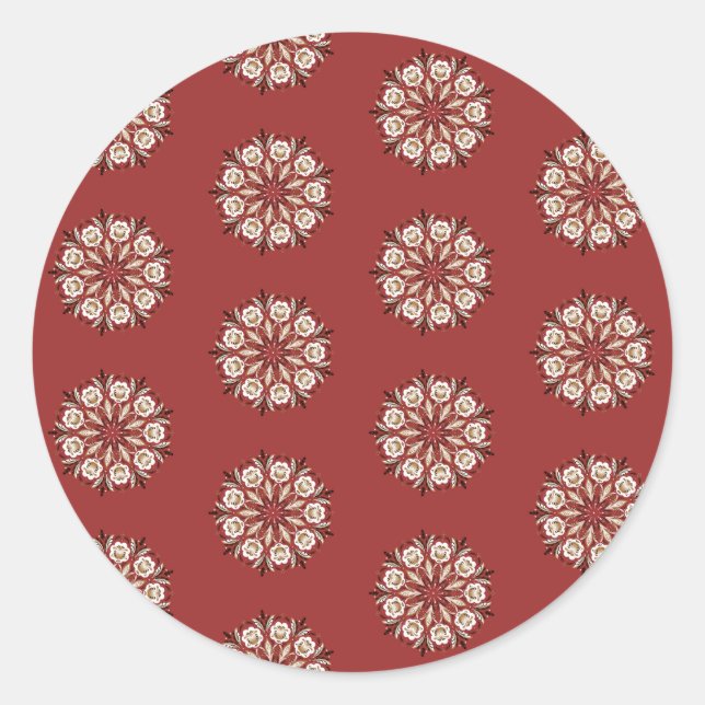 Pegatina Redonda Dark red and white Norwegian Rosemaling floral  (Anverso)