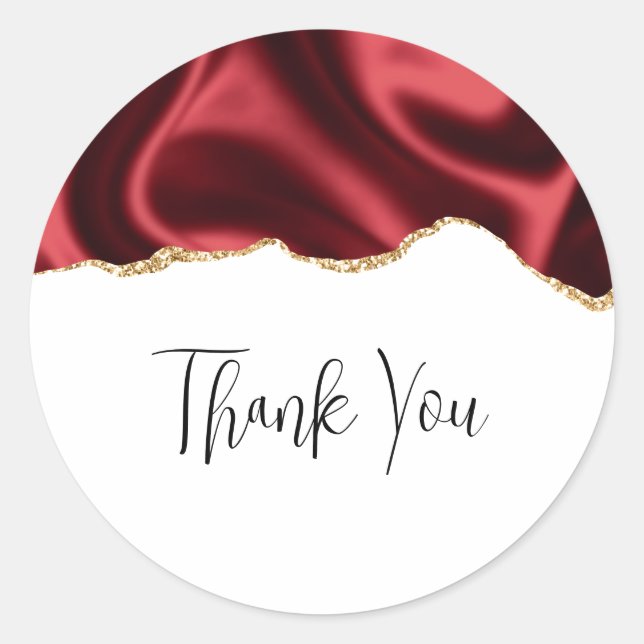 Pegatina Redonda Dark Red Glam Wavy Satin Resumen Diseño Gracias (Anverso)
