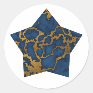 Pegatina Redonda Dark Royal Blue and Gold Marble Textura sobre estr
