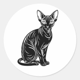Pegatina Redonda Dark Sphynx Cat – Mysterious Minimal Art