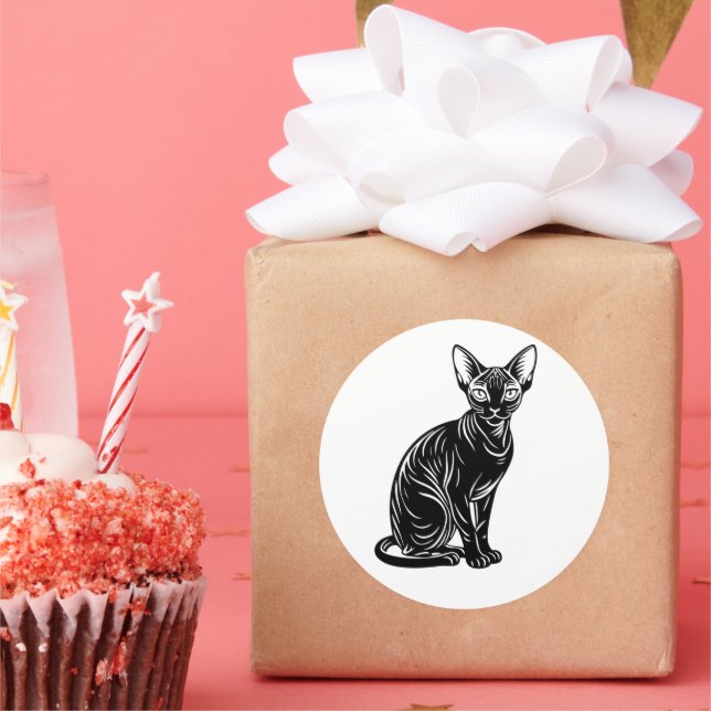 Pegatina Redonda Dark Sphynx Cat – Mysterious Minimal Art (Fiesta)