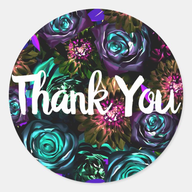 Pegatina Redonda Dark Wonderland Negrita Glamour Flores florales Fi (Anverso)