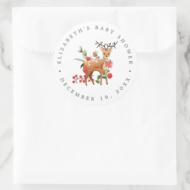 Pegatina Redonda Darling Reindeer | Navidades Baby Shower Favor (Bolso)