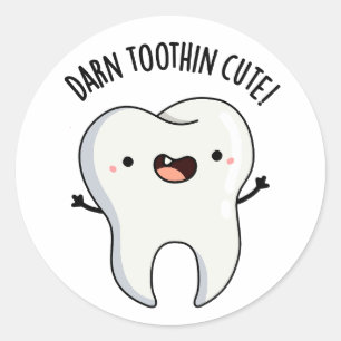 Pegatina Redonda Darn Tooth in Cute Funny Tooth Pun