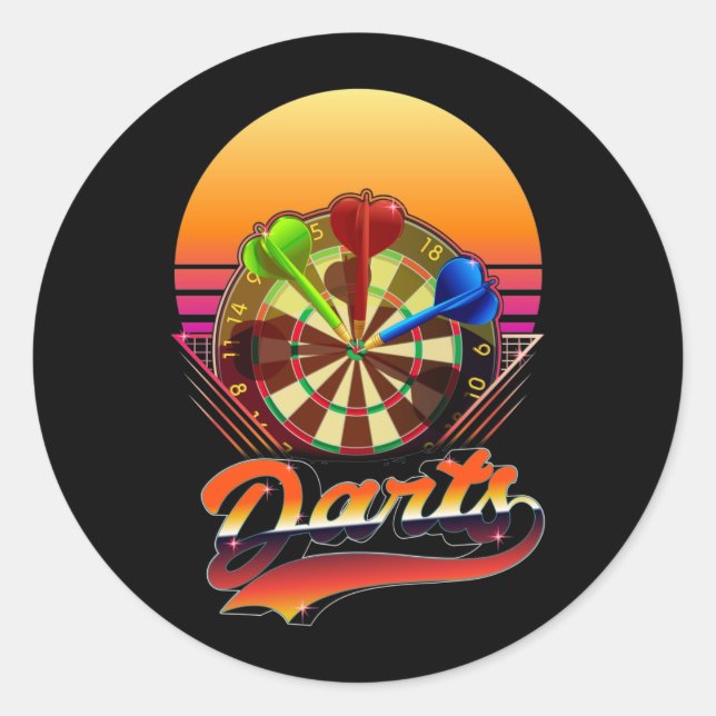 Pegatina Redonda Dart de vaporwave Arrowing Dartboard Bullseye Dart (Anverso)