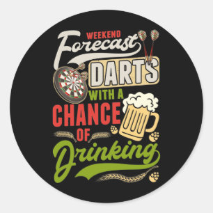 Pegatina Redonda Dart Throwing Dartboard 180 dardos y cerveza