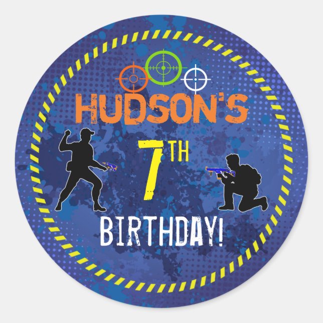 Pegatina Redonda Dart Wars Fiesta Dart Gun Cumpleaños (Anverso)