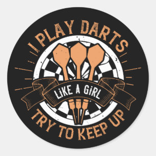 Pegatina Redonda Darts - Juego Dardos Como Un Chica Intenta Seguir
