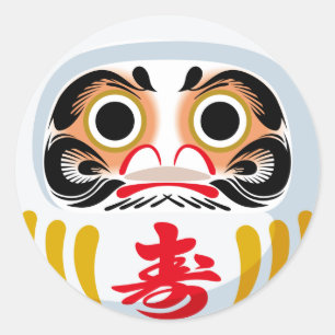 Pegatina Redonda Daruma (encanto tradicional japonés de buena suert