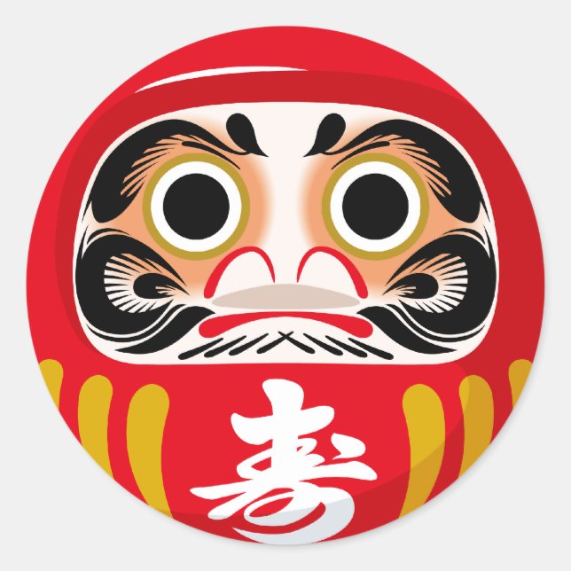 Pegatina Redonda Daruma (encanto tradicional japonés de buena suert (Anverso)