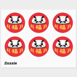 Pegatina Redonda Daruma japonés Kawaii