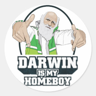 Pegatina Redonda Darwin es mi Homeboy (a todo color)