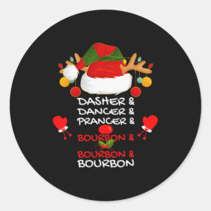 Pegatina Redonda Dasher Dancer Prancer & Bourbon Navidad Holi