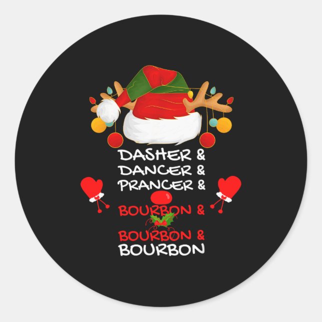 Pegatina Redonda Dasher Dancer Prancer &amp; Bourbon Navidad Holi (Anverso)
