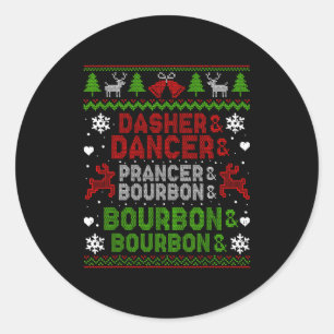 Pegatina Redonda Dasher Dancer Prancer Bourbon Feo Navidad Santa