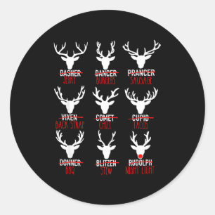 Pegatina Redonda Dasher Dancer Prancer & Bourbon Navidad