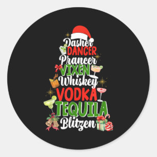 Pegatina Redonda Dasher Dancer Prancer Vixen Moscato Vodka Tequila 