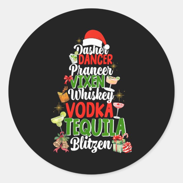 Pegatina Redonda Dasher Dancer Prancer Vixen Moscato Vodka Tequila  (Anverso)